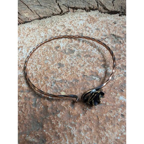 Bohemian Rose Bangle Bracelet Hand Forged Copper Floral Rose Bracelet - Picture 2 of 6